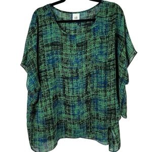 CAbi Green & Blue 2 Piece Short Sleeve Blouse Size Large